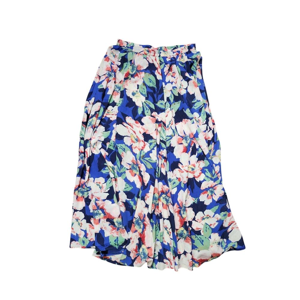Flint & Moss Maxi Skirt Size Large Blue Pink‎ Floral Elastic Waist NWT